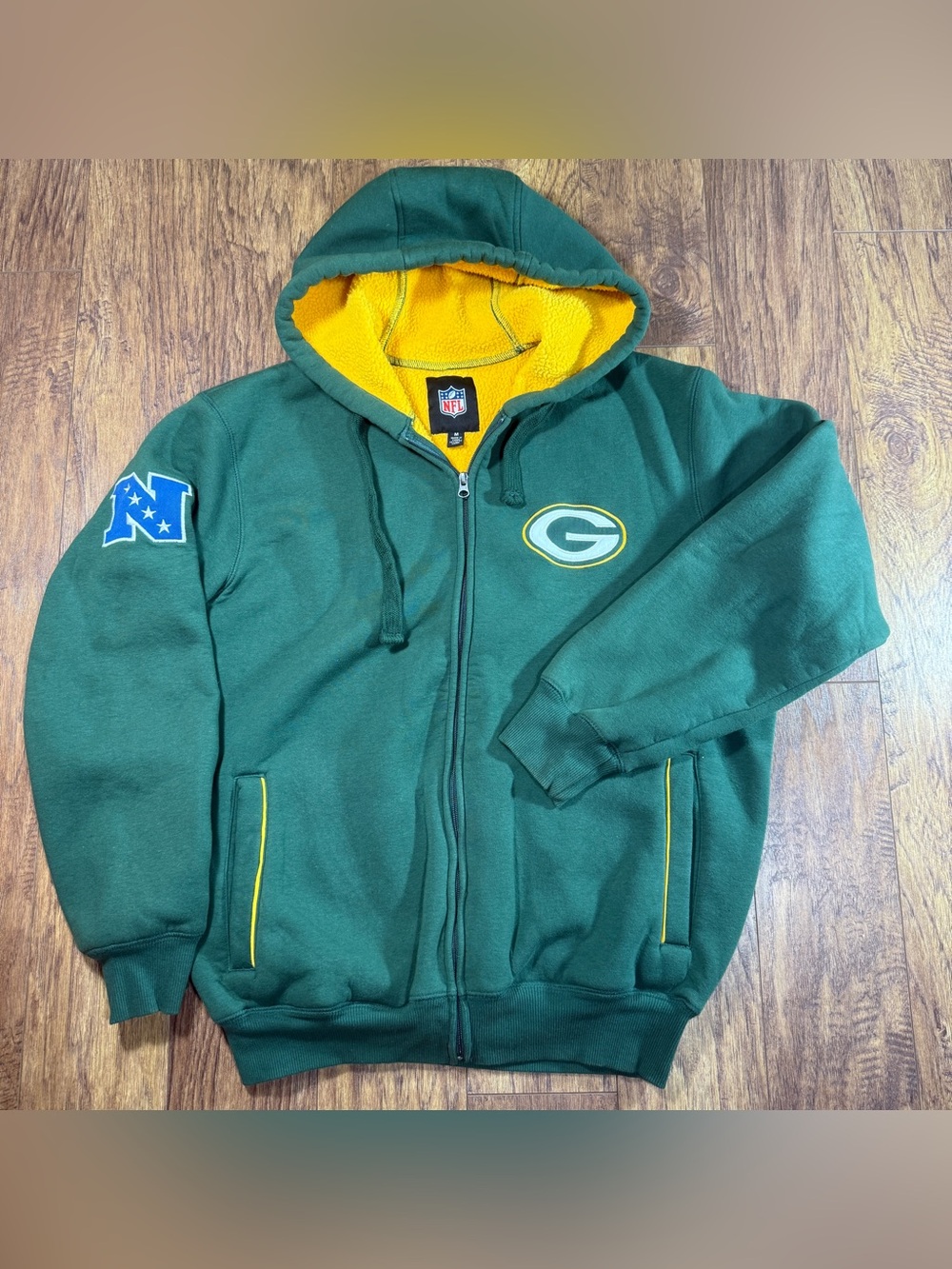 NFL Green Bay Packers Full Zip Hoodie Jacket Size M Fleece Lined